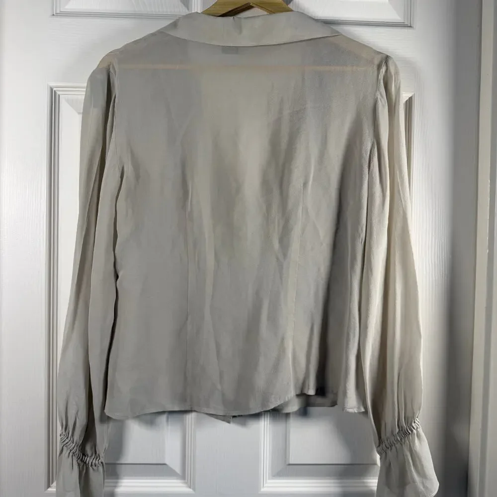 Cami International 100% Silk Blouse Size 12 Champaigne Button Front Long Sl